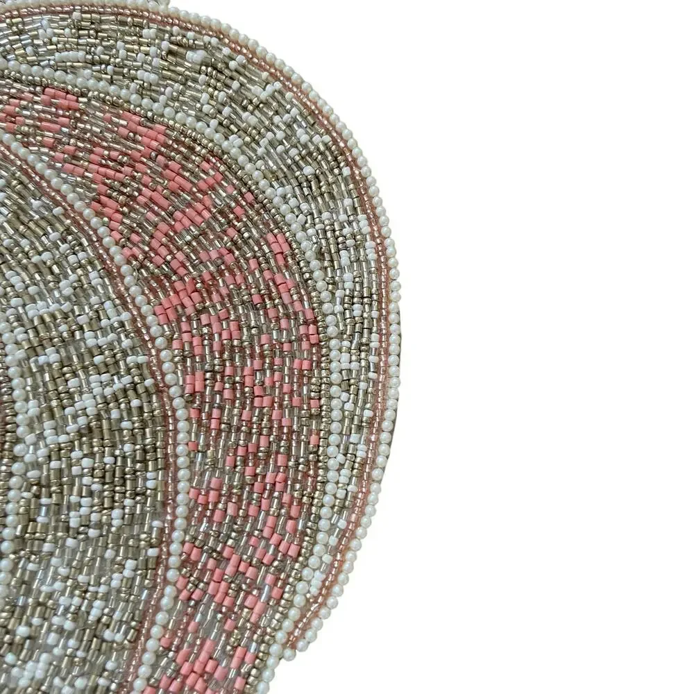 Tahari PINK PUMPKIN Beaded Placemat Charger 15in Gold Silver Holiday Glam NEW